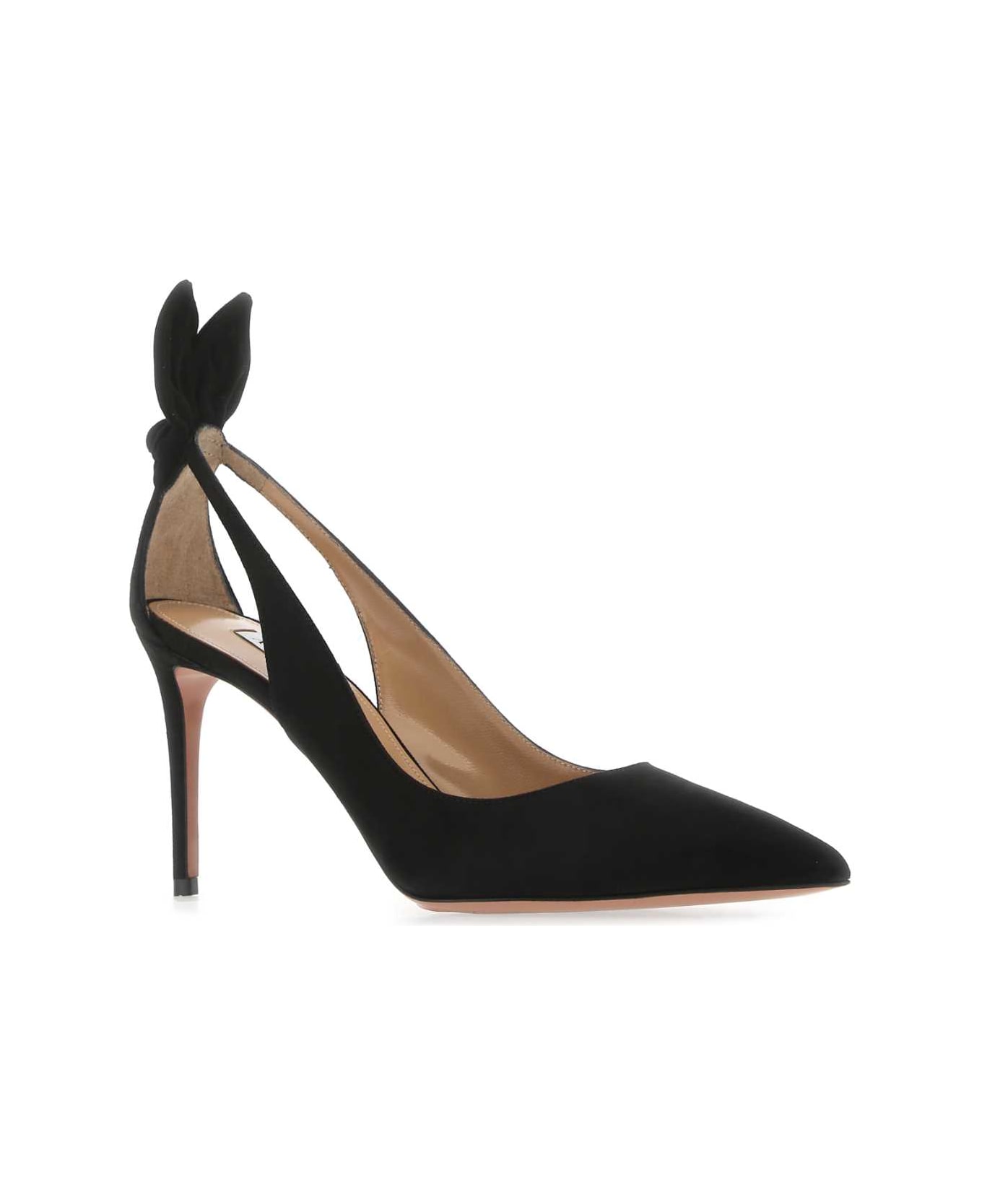 Aquazzura Black Suede Bow Tie 85 Pumps - BLACK