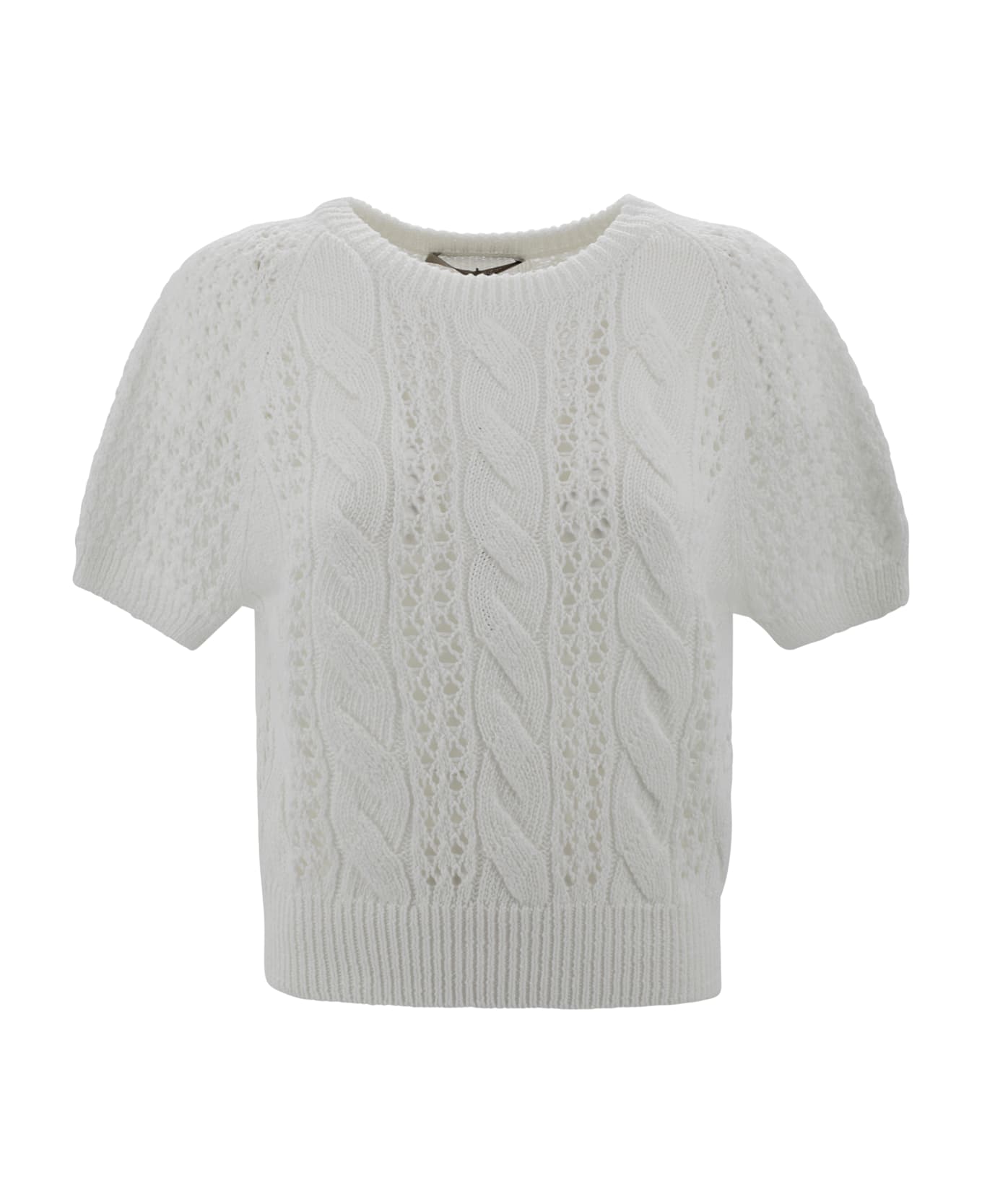 D.Exterior Round-neck Woven Top - White