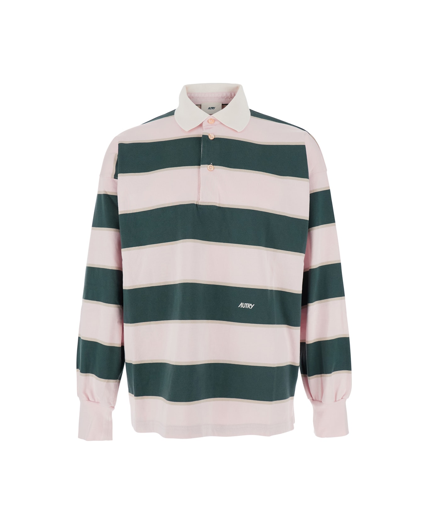 Autry Pink Polo Shirt With Classic Collar And All-over Striped Motif In Cotton Man - Pink