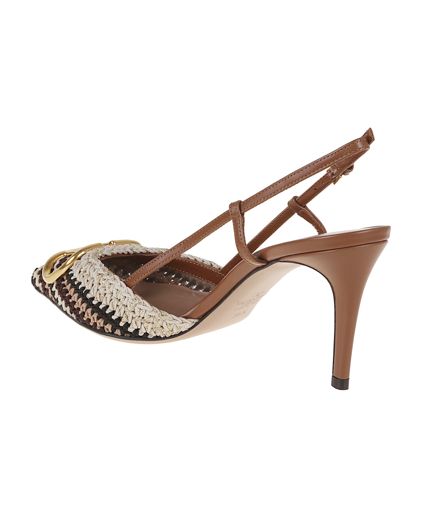 Valentino Garavani Sling Back Vlogo Signature T. 80 - Qrx Ivory Nero Old Gold Tobacco