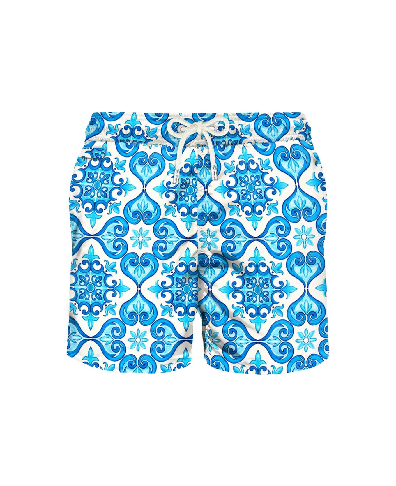 MC2 Saint Barth Light Fabric Man Swim Shorts Maiolica Print - BLUE