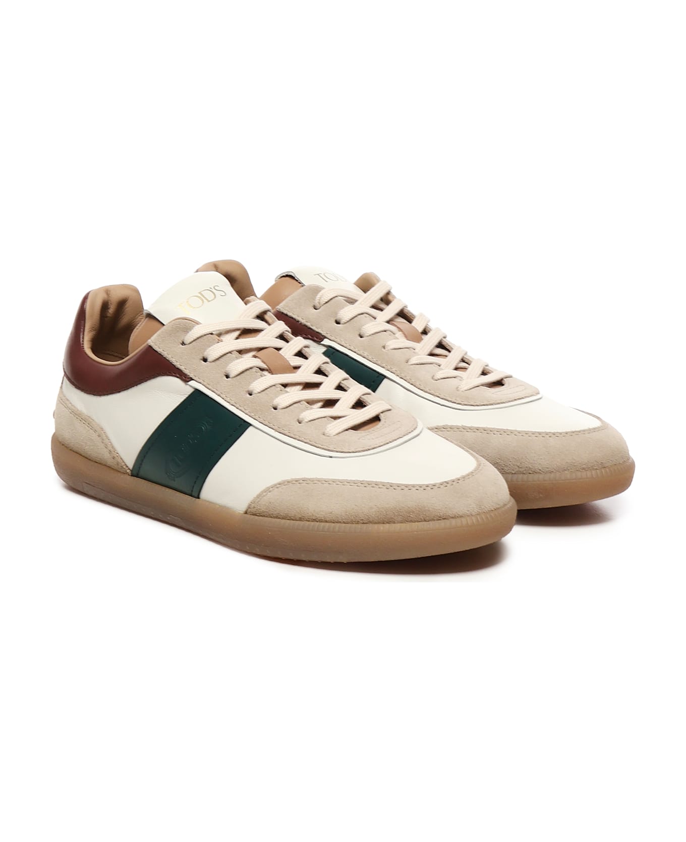 Tod's Sneakers Tabs In Suede - Cream, Brown, Green