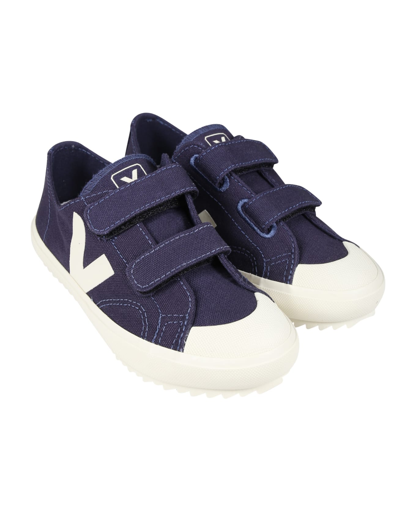 Veja Blue Sneakers For Kids With Ivory Logo - Blue