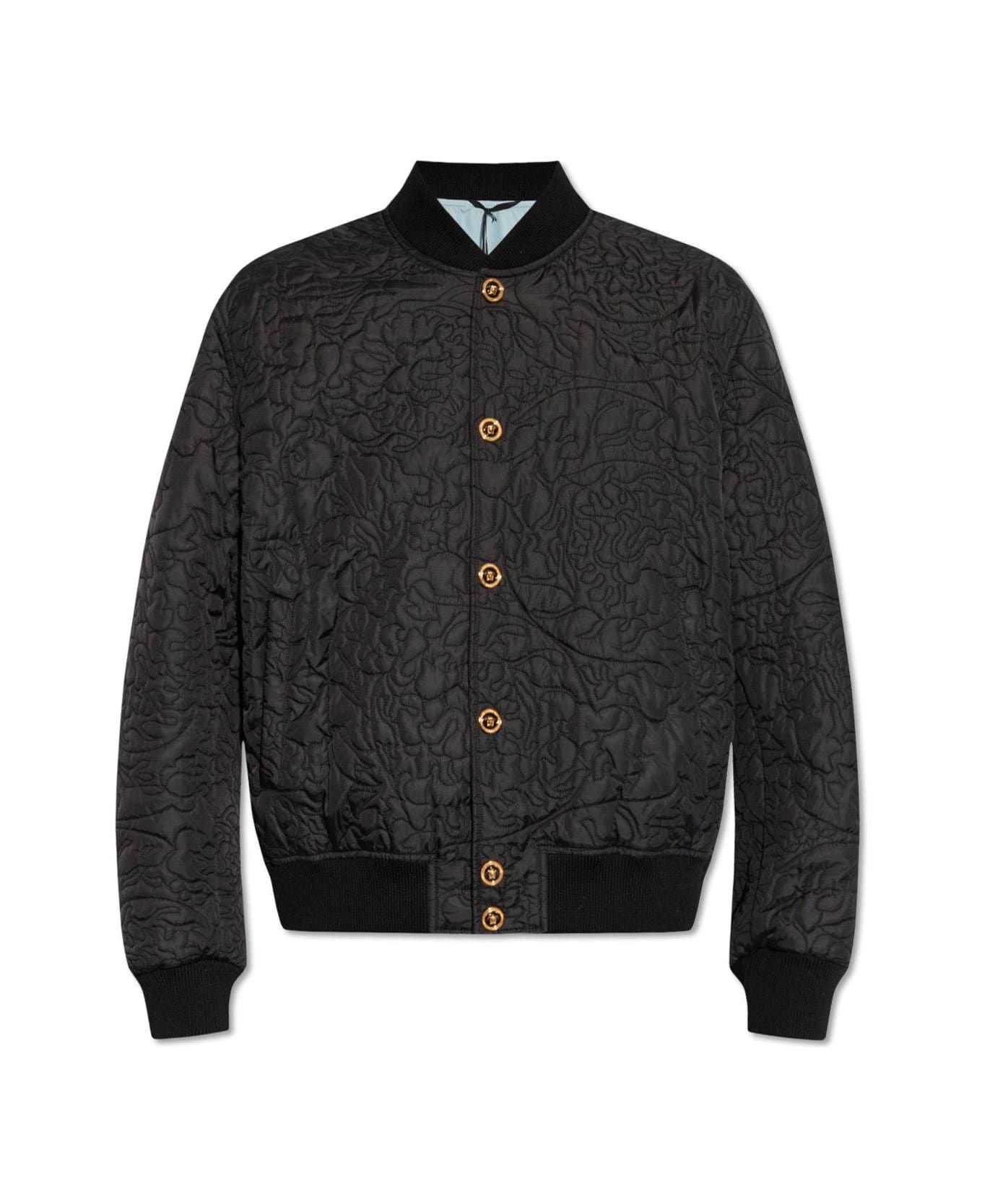 Versace Barocco-quilted Button-up Bomber Jacket - Black ジャケット