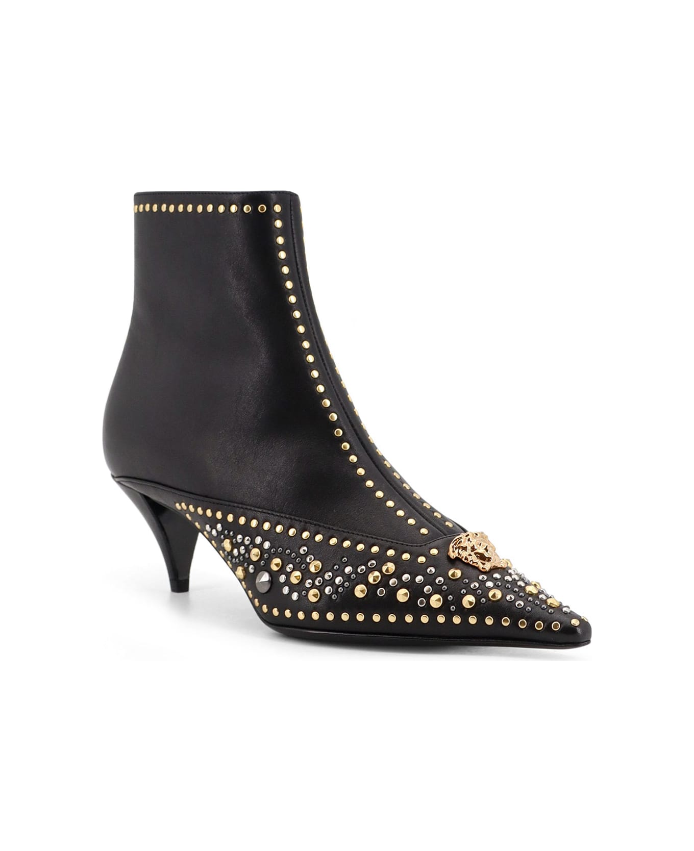 Versace Leather Ankle Boots - Black-Versace Gold+Palladium