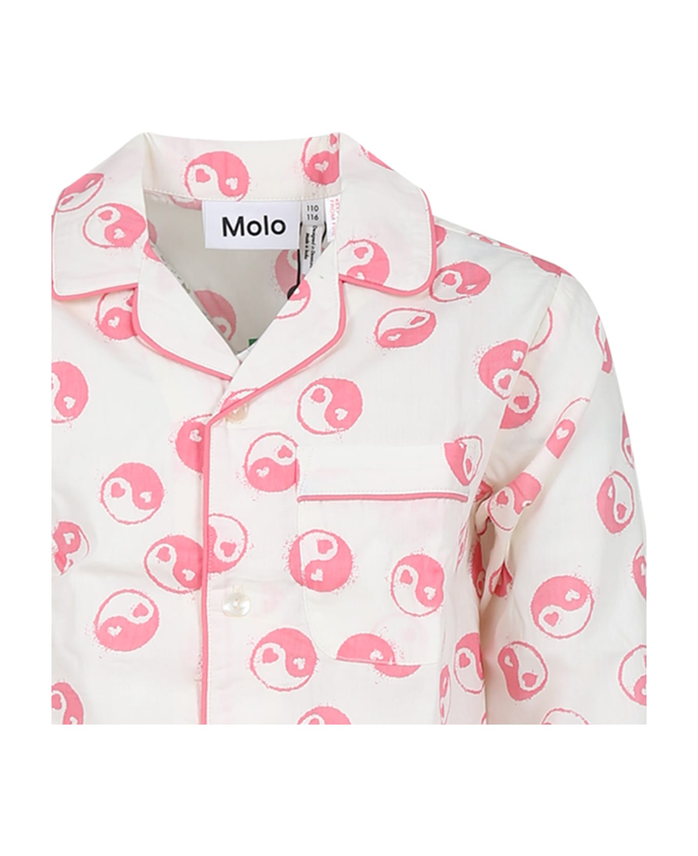 Molo White Pajamas For Kids With Smiley - Pink