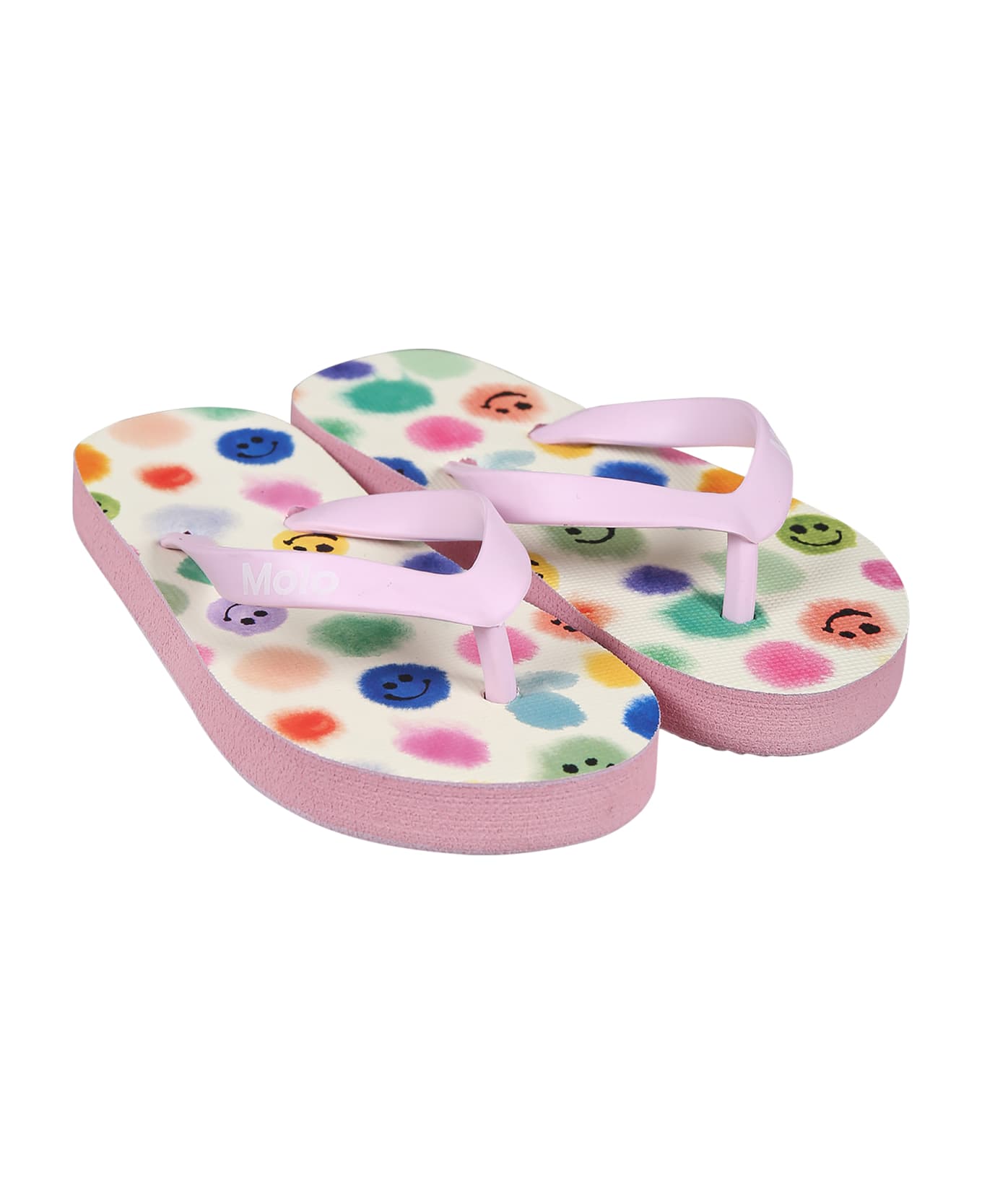 Molo Pink Flip Flops For Girl With Smile - Multicolor