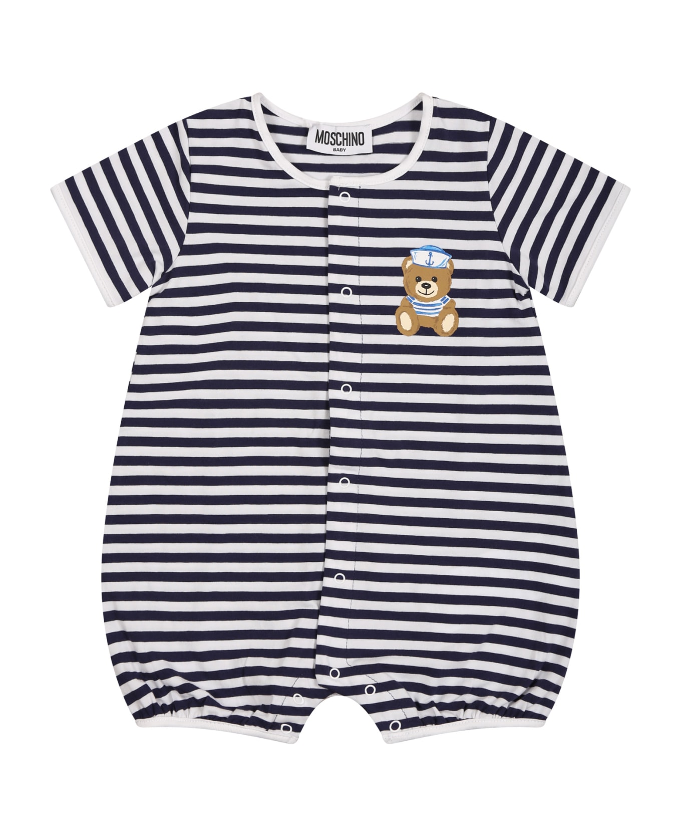 Moschino Multicolor Romper For Baby Boy With Teddy Bear And Logo - Blue