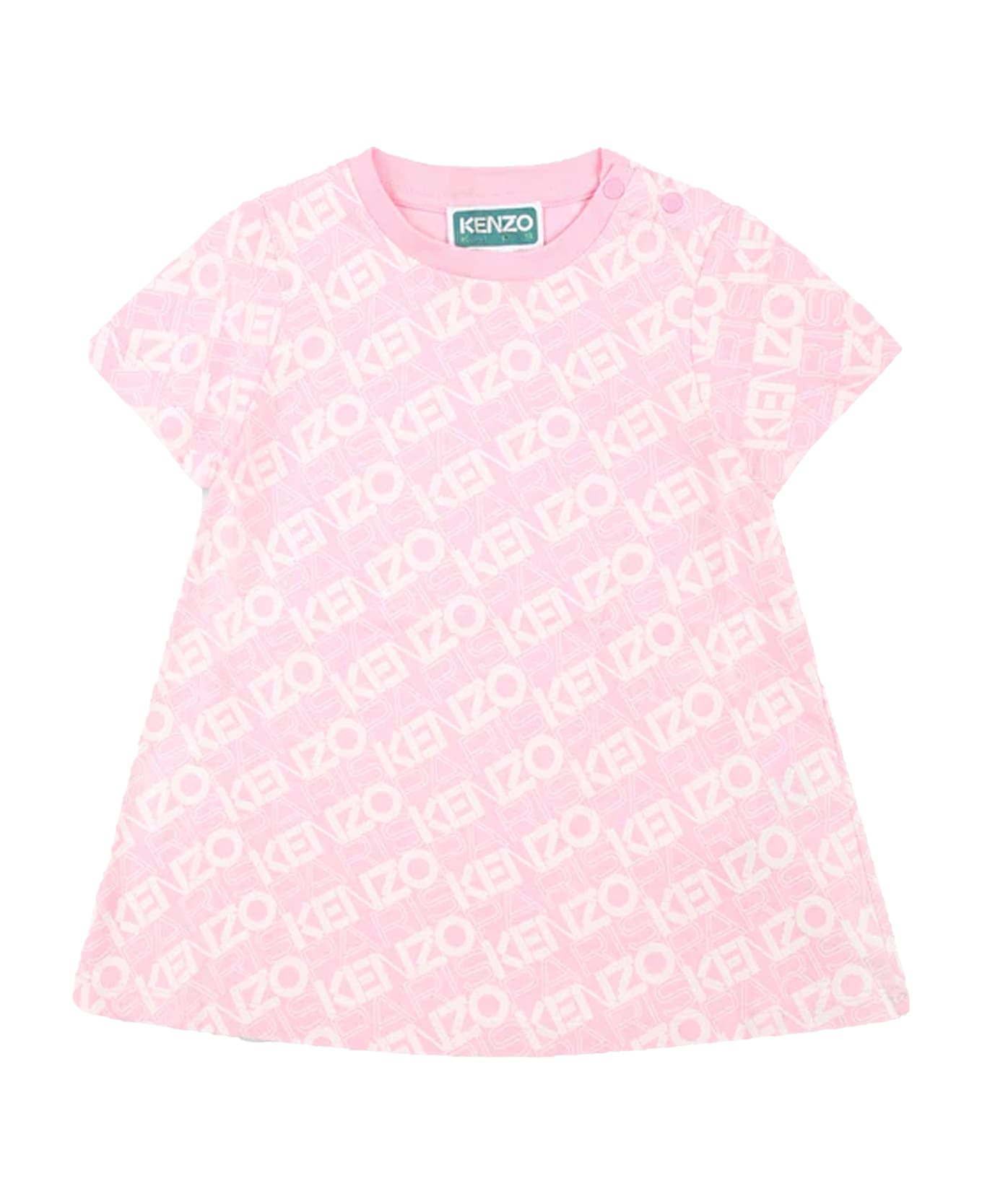 Kenzo Kids Pink Dress For Baby Girl With Logo - Pink