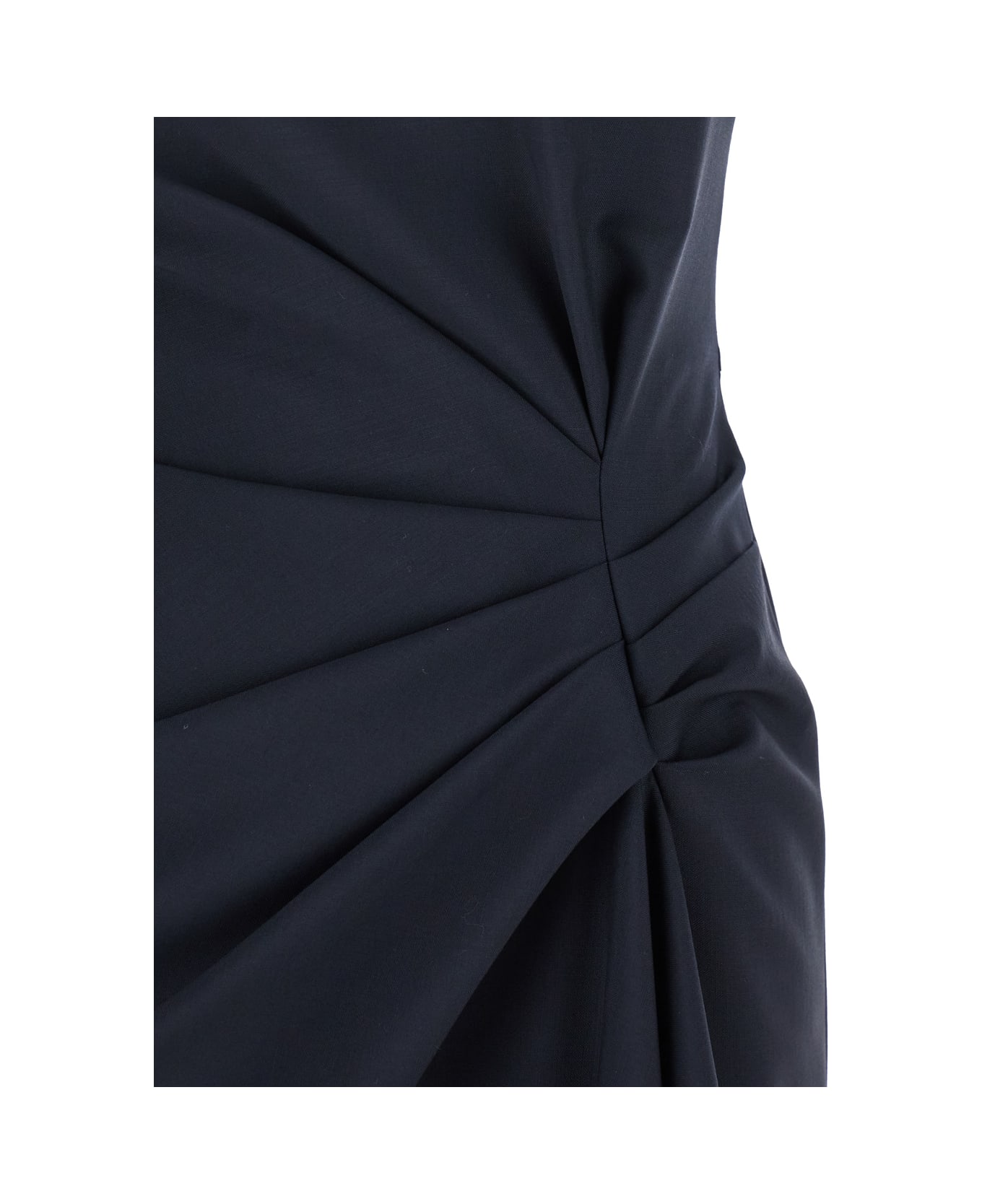 Alexander McQueen Blue Long Dress With Round Neck With Draped Details In Wool And Mohair Blend Woman - Blu