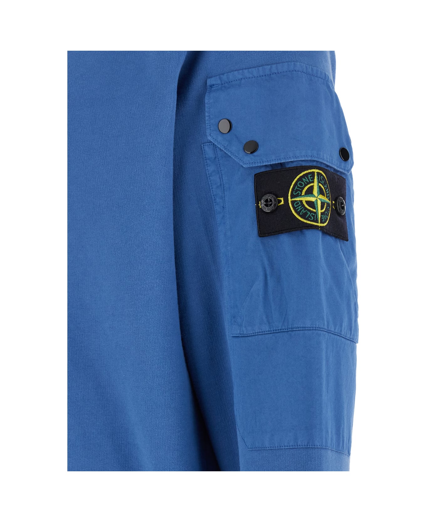 Stone Island Blue Crewneck Sweater With Patch Pocket In Cotton Man - Blu フリース