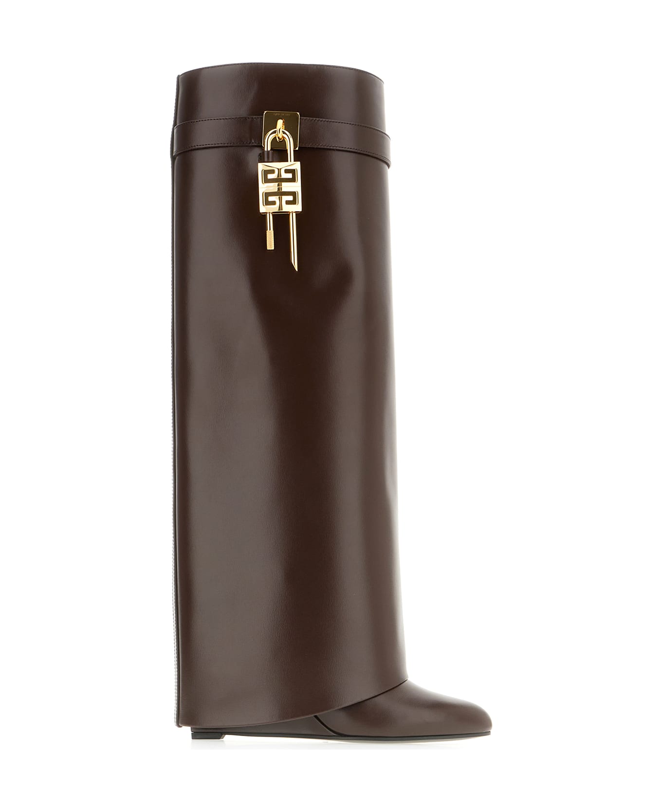 Givenchy Chocolate Leather Shark Lock Boots - CHOCOLATE