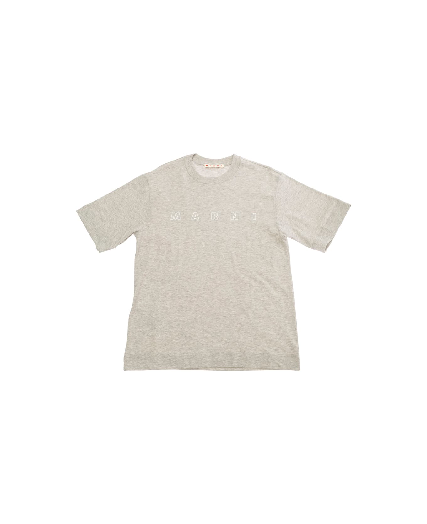 Marni Grey Crew Neck T-shirt With Front Logo Print In Cotton Boy - Grey