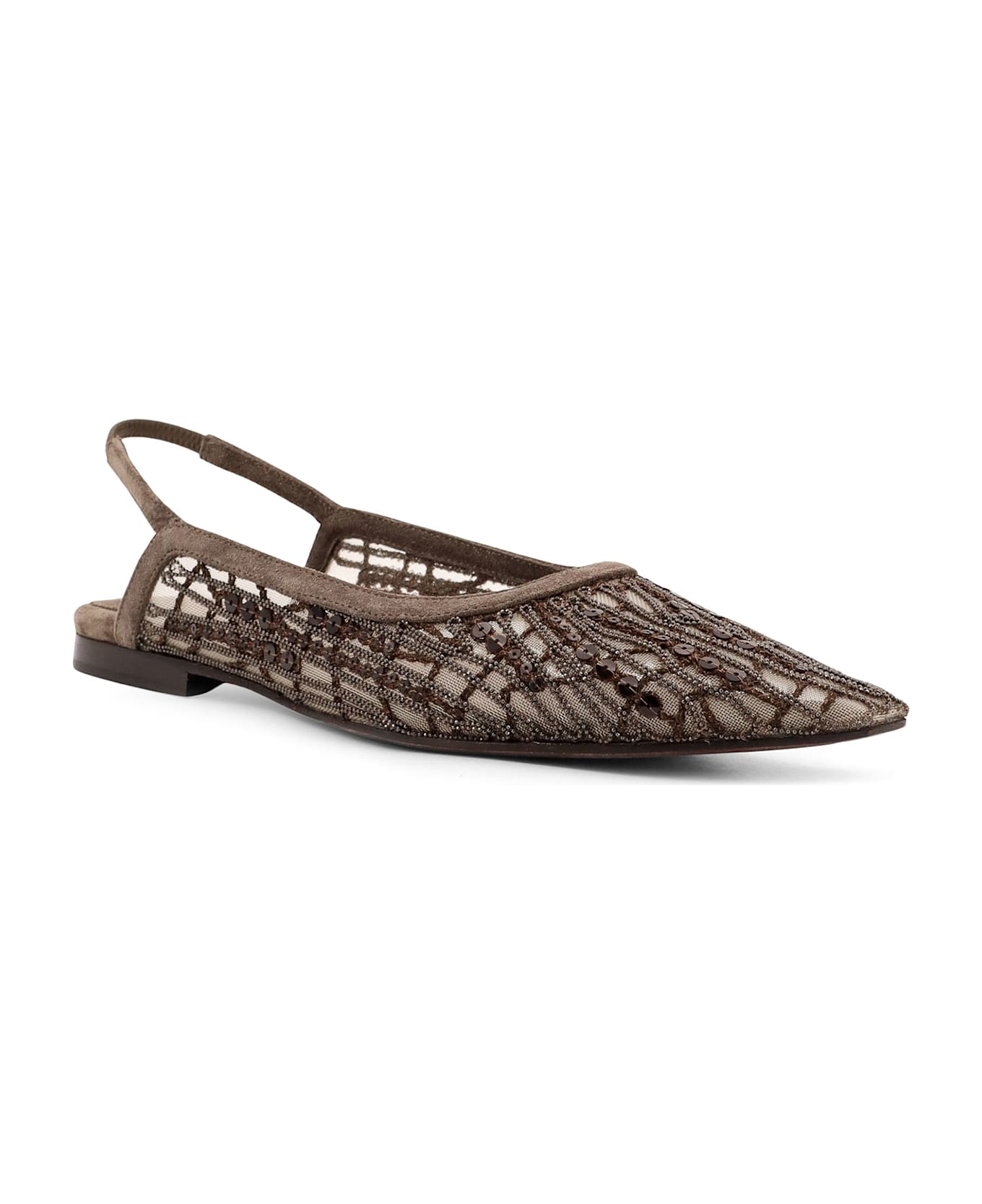 Brunello Cucinelli Glistening Abstract Embroidery Ballerinas - Brown
