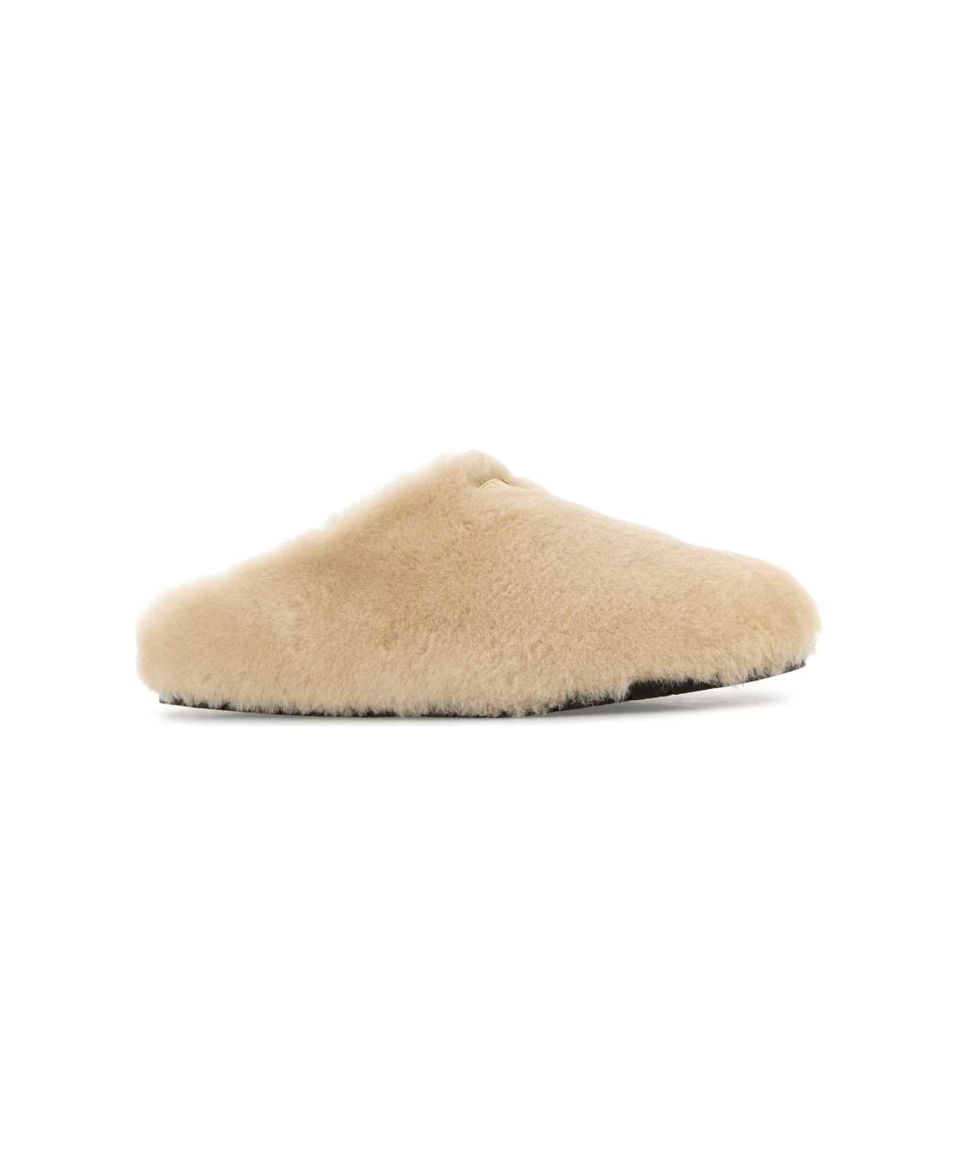 Prada Sand Shearling Slippers - TRAVERTINO