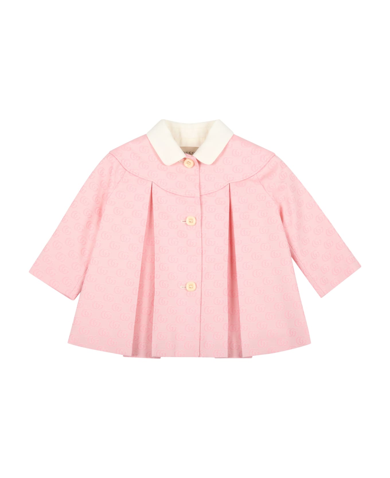 Gucci Pink Coat For Baby Girl With Double Gg - Pink