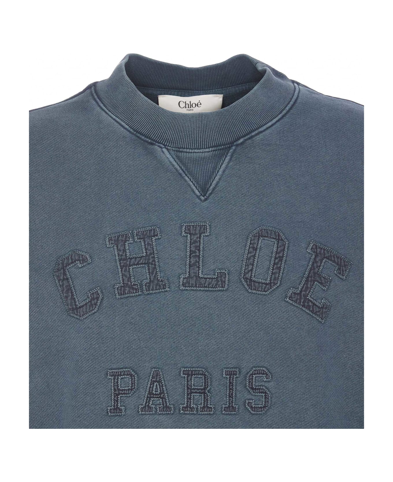 Chloé Cotton Pile Logo Sweatshirt - BLUE
