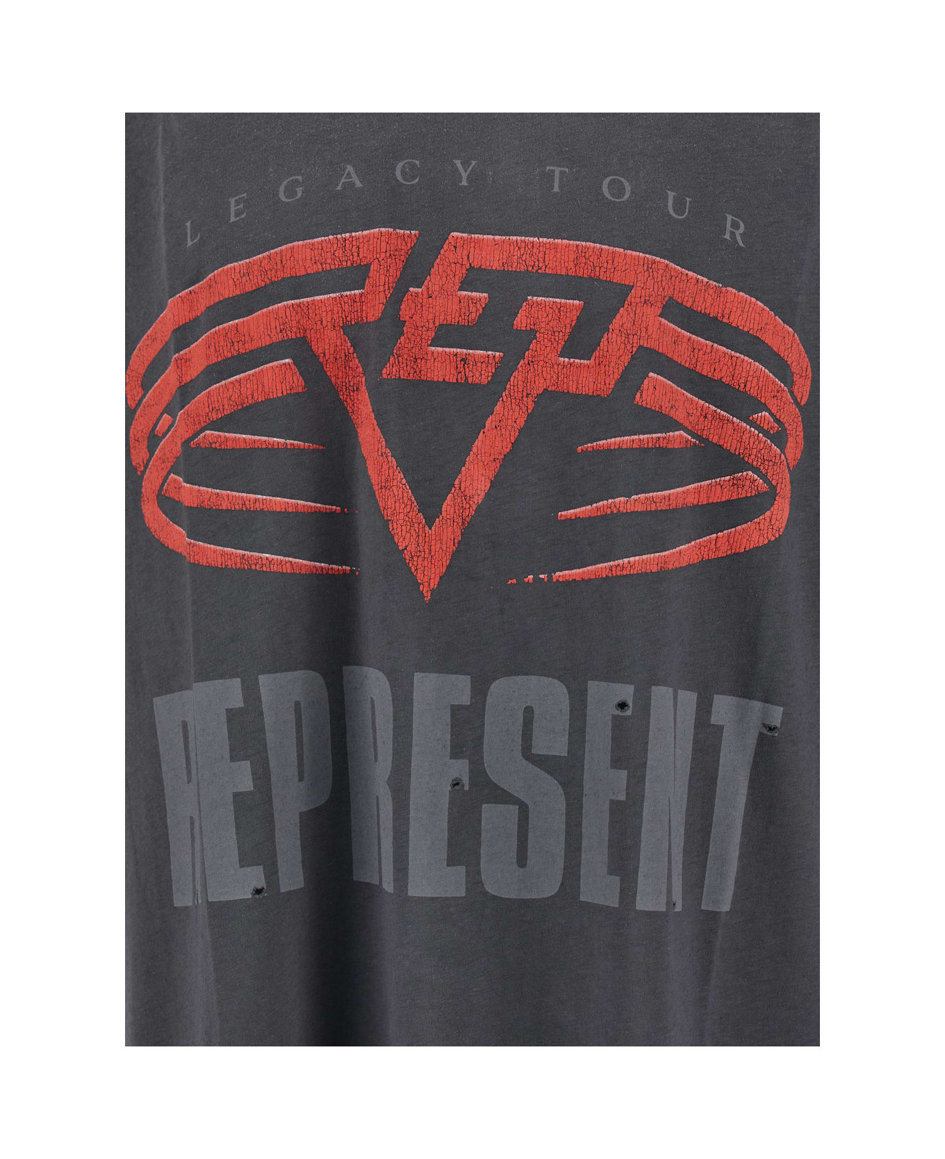 REPRESENT Grey Crewneck T-shirt With Maxi Logo Print On Front And Rear In Cotton Blend Man - Grey