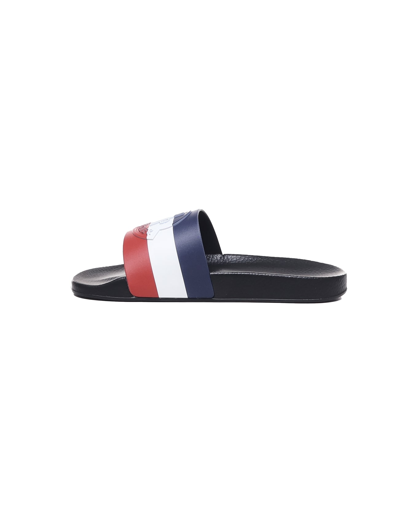 Moncler Basile Slide With Iconic Tricolor Band - Nero