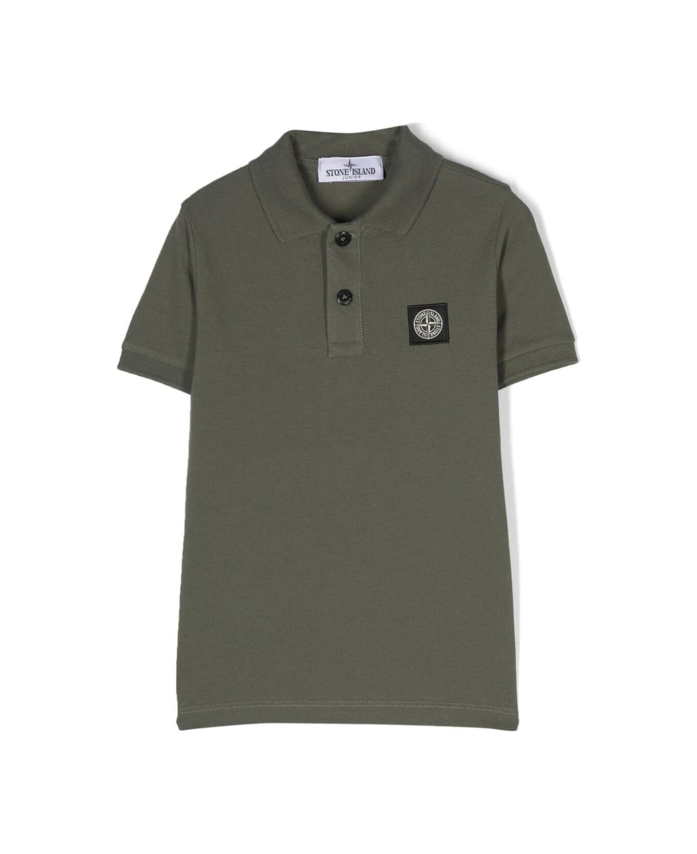 Stone Island Junior Green Polo Shirt With Logo In Stretch Cotton Boy - Green