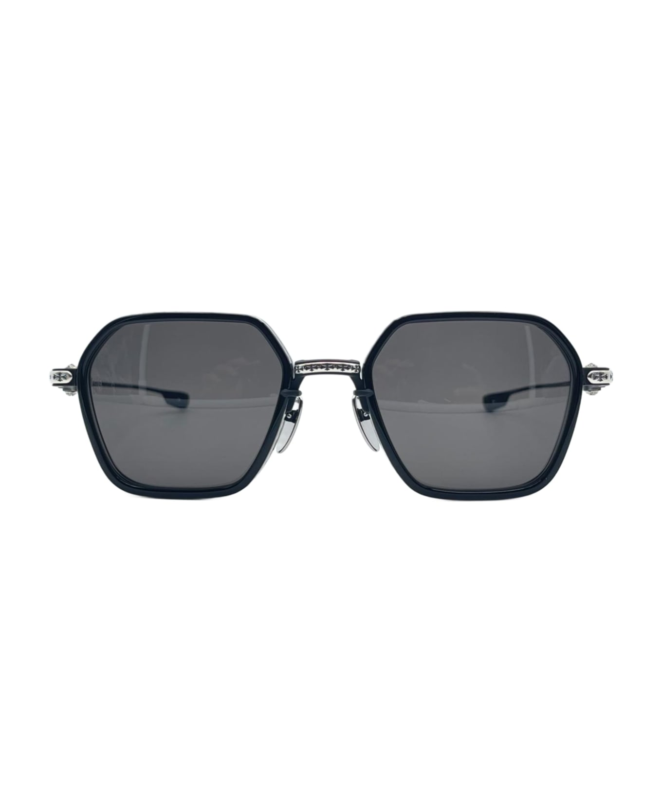 Chrome Hearts Danger Zone - Black / Brushed Silver Sunglasses - Crystal