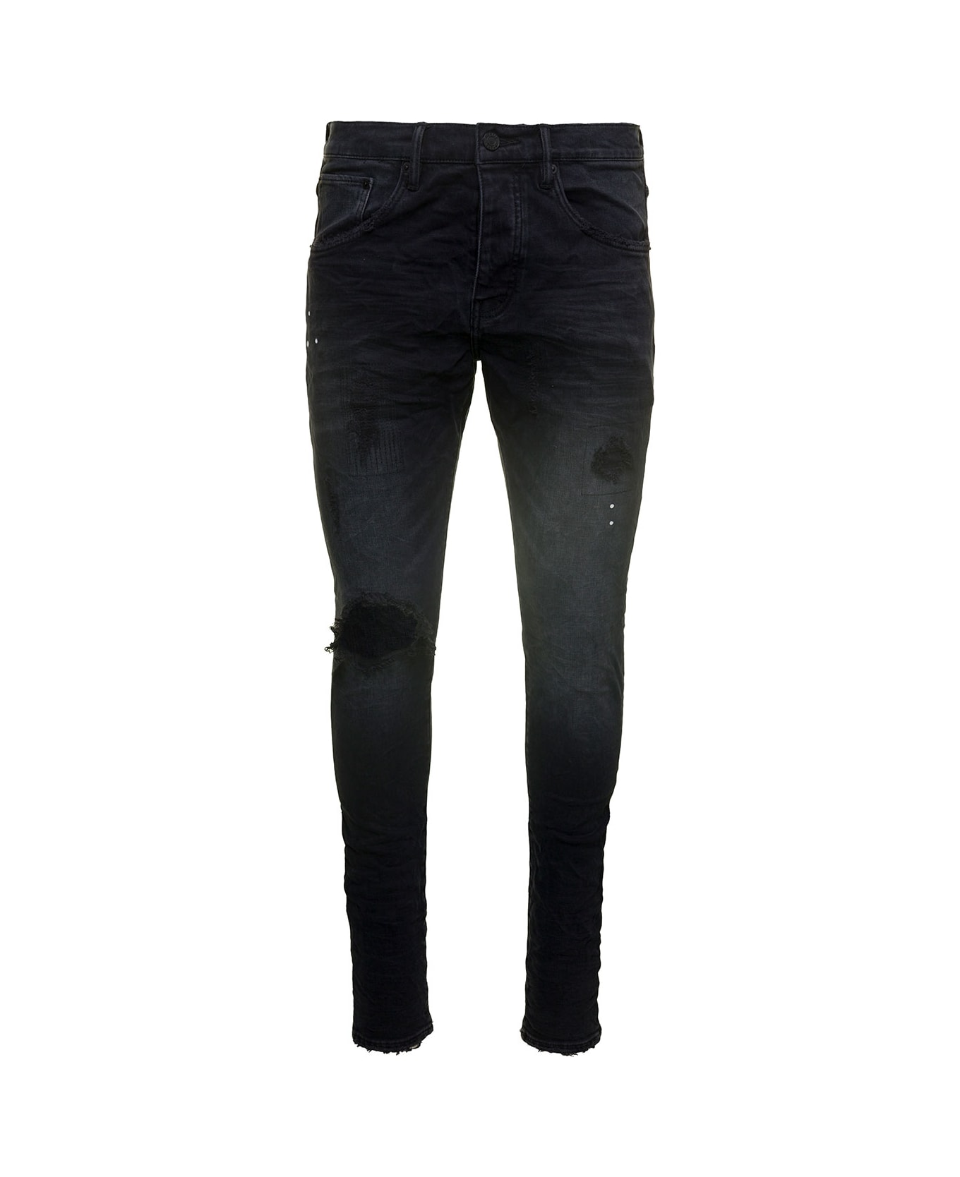 Purple Brand Black Five-pocket Style Jeans With Rips Detail In Stretch Cotton Denim Man - BLACK デニム