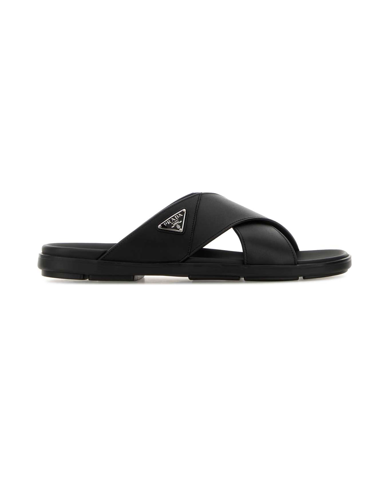 Prada Black Leather Slippers - NERO