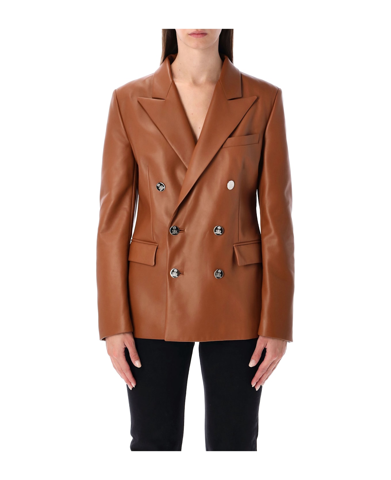 Ralph Lauren Brown Leather Double-breasted Blazer - LIGHT TOFFE