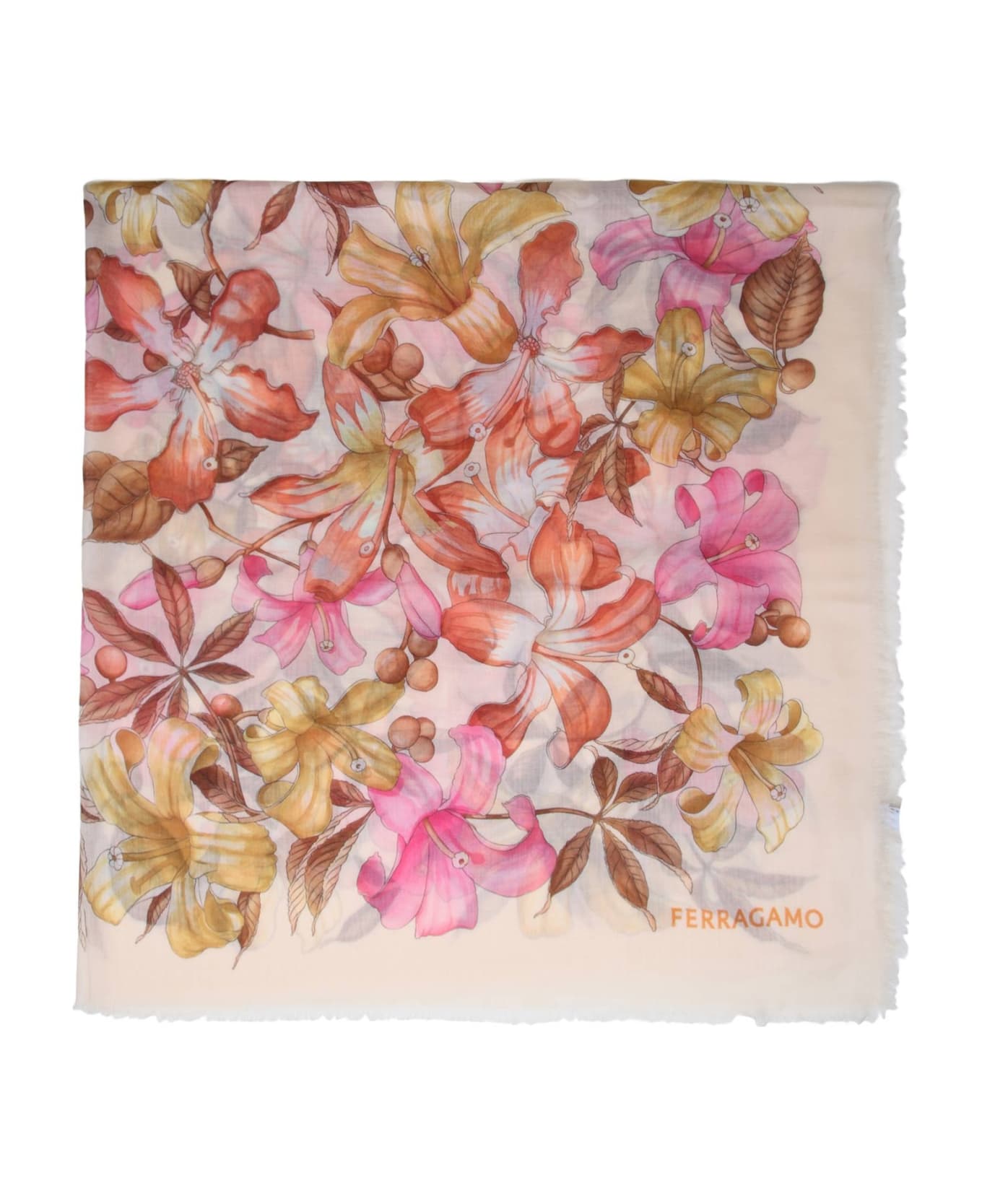 Ferragamo Cashmere Shawl With Flower Pattern