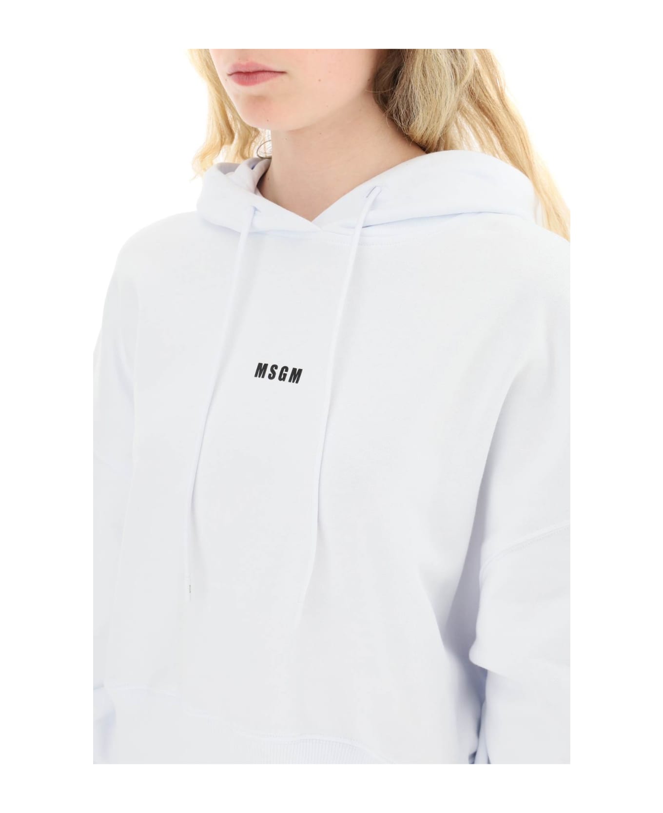 MSGM Small Logo Cropped Sweatshirt - OPTICAL WHITE (White)