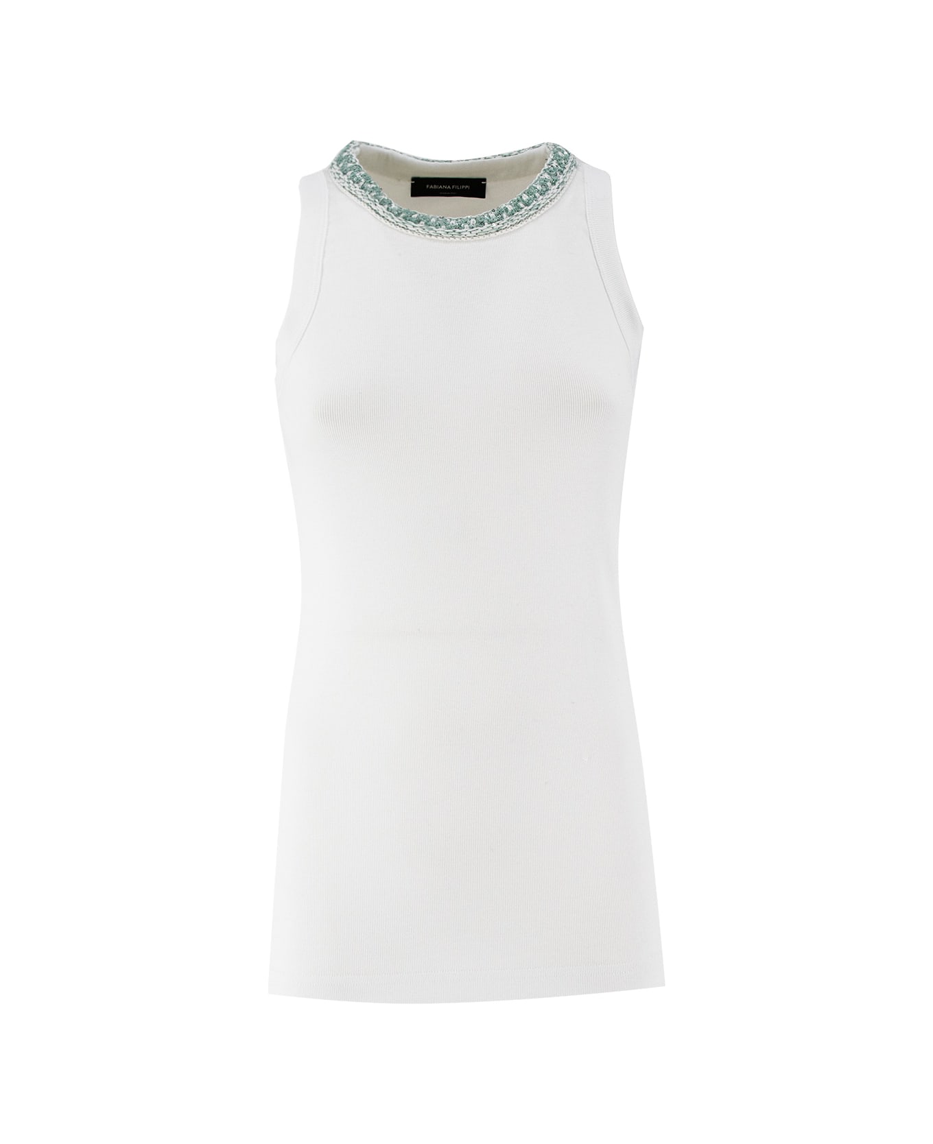 Fabiana Filippi Embroidered Neckline Knit Top - BIANCO OTTICO/VERDE AQUA
