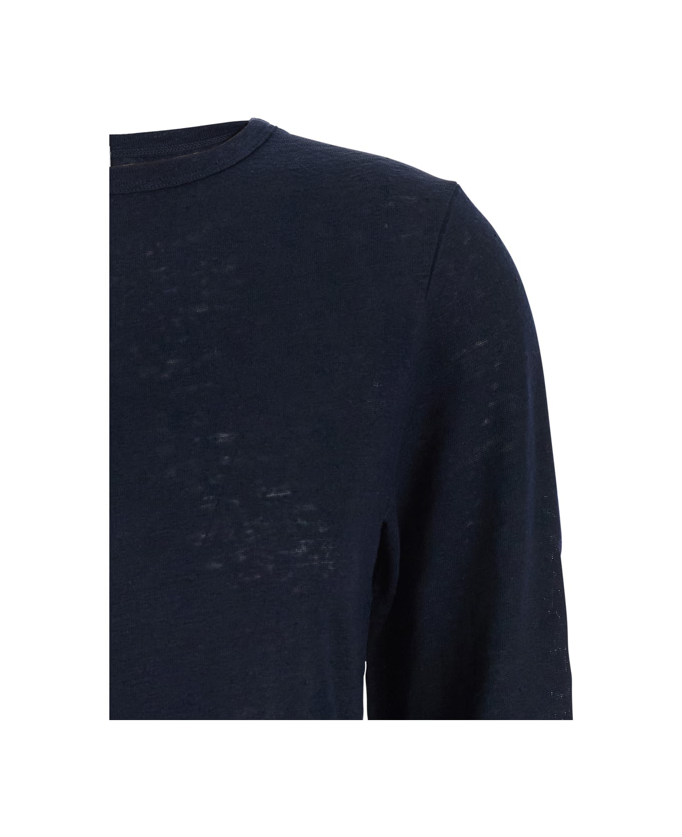 Allude Blue T-shirt With Boat Neckline And Long Sleeves In Linen Woman - Blu