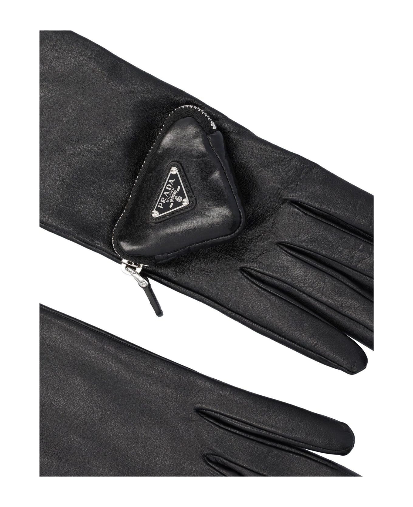 Prada Triangle-logo Zipped Pouch Long Gloves - F0002