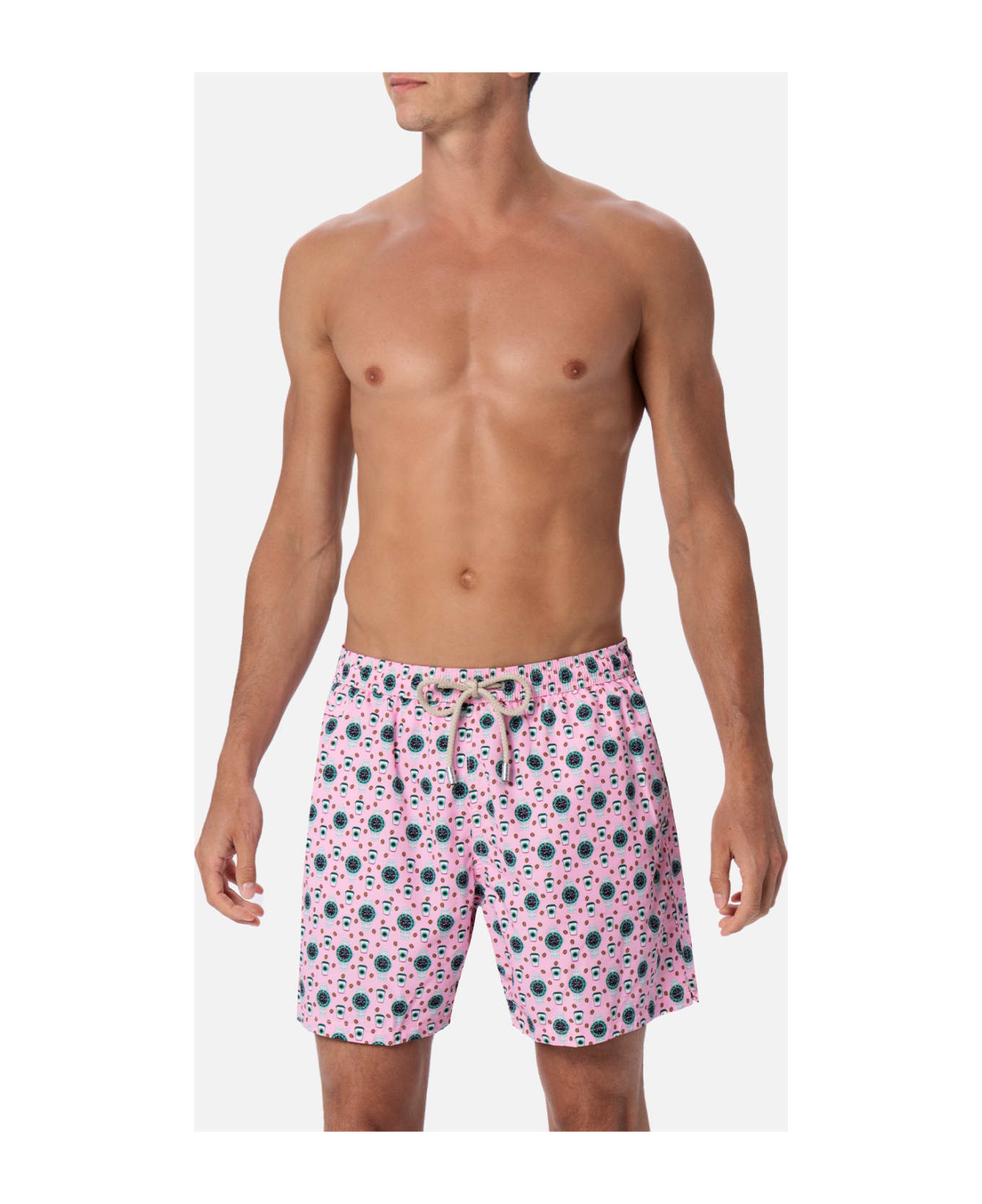 MC2 Saint Barth Man Lightweight Fabric Swim-shorts Lighting Micro Fantasy With Watches Print - PINK