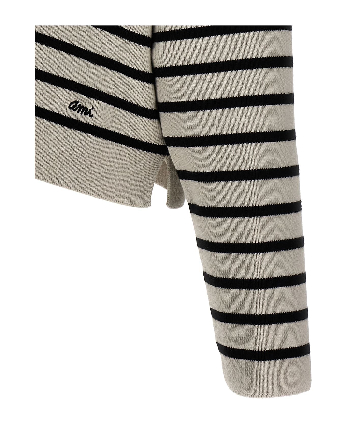 Ami Alexandre Mattiussi Striped Polo Sweater - White/Black ニットウェア