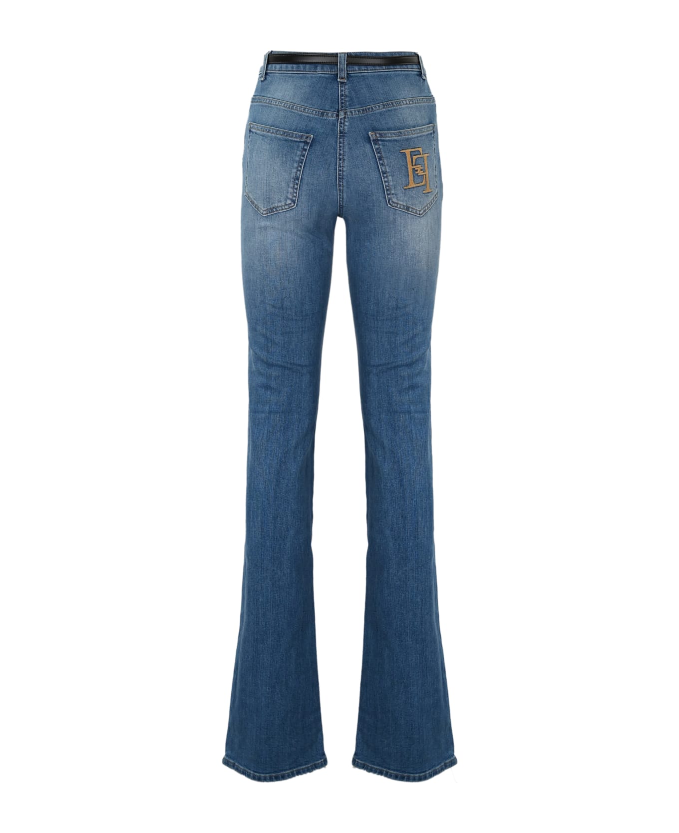 Elisabetta Franchi Flared Jeans With Belt And Clutch Bag - Light blue