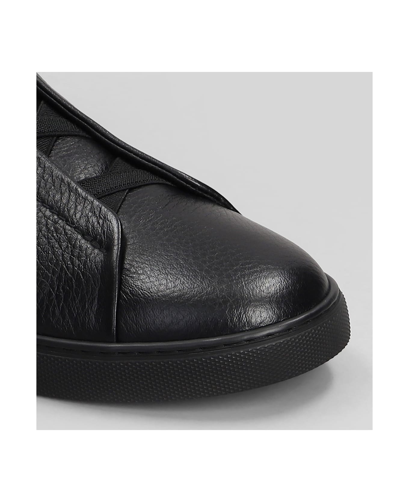 Zegna Triple Stich Sneakers In Black Leather - black