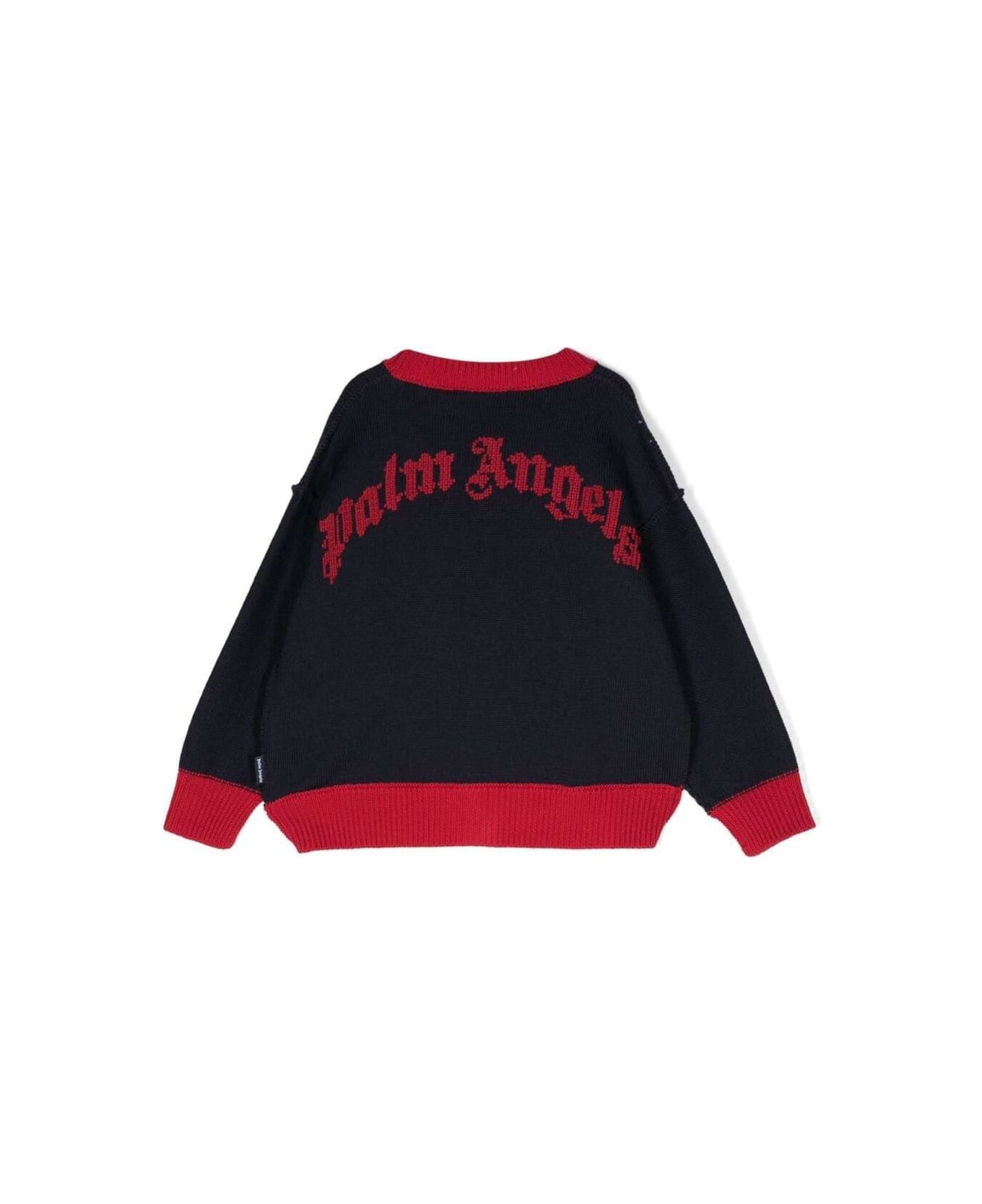 Palm Angels Knitted Cardigan With Teddy Bear Logo Patch In Blue And Red Wool Boy - Blu ニットウェア＆スウェットシャツ