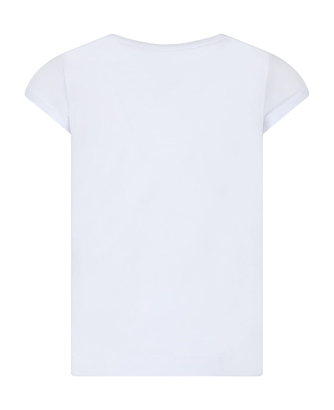 Monnalisa White T-shirt For Girl With Castle Print And Logo - WHITE