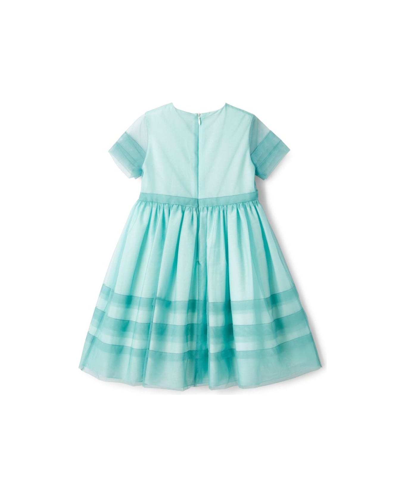 Il Gufo Green Crewneck Dress With All-over Striped Motif And Tulle Lining In Tech Fabric Girl - Multicolor