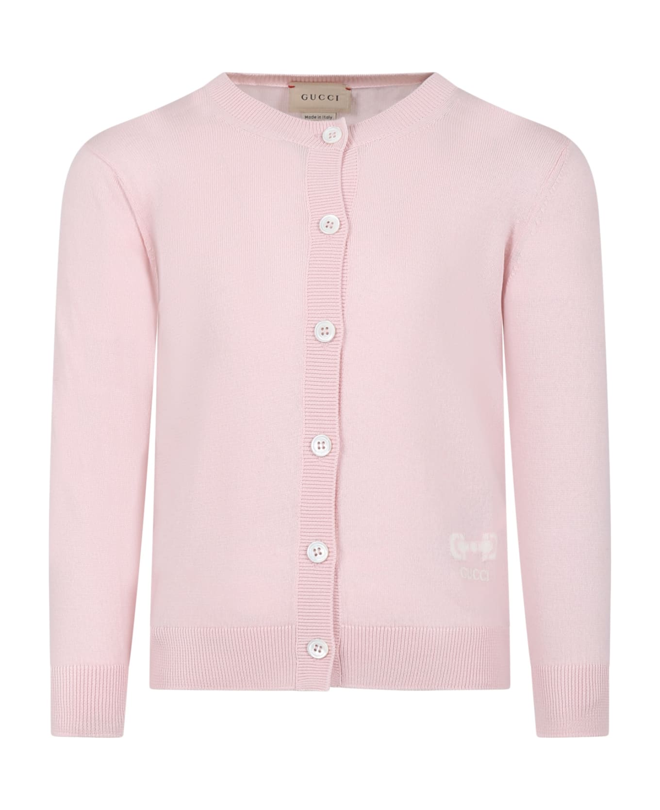 Gucci Pink Cardigan For Girl With Logo - Pink