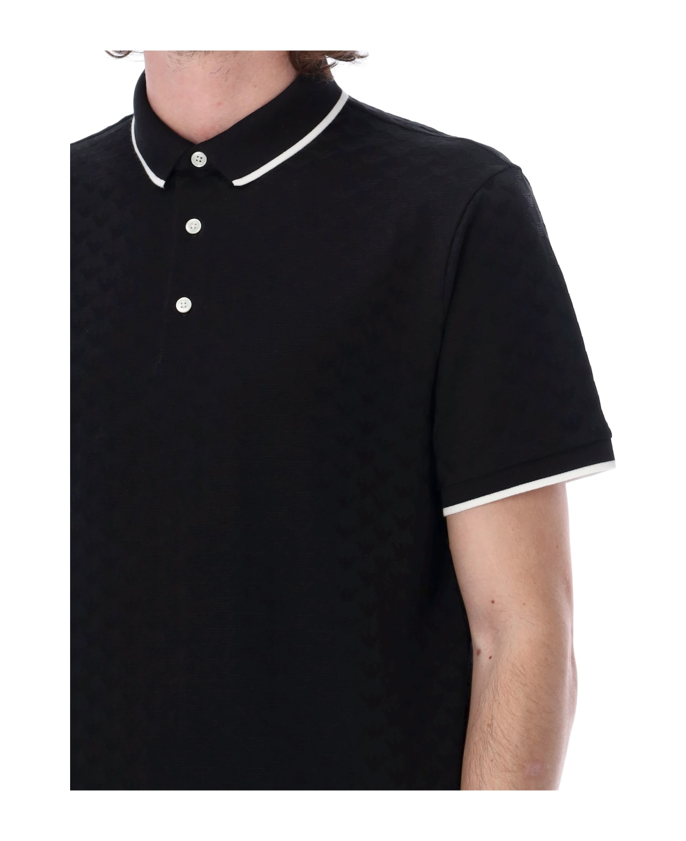 Emporio Armani Jacquard Eagle Polo Shirt - Black ポロシャツ