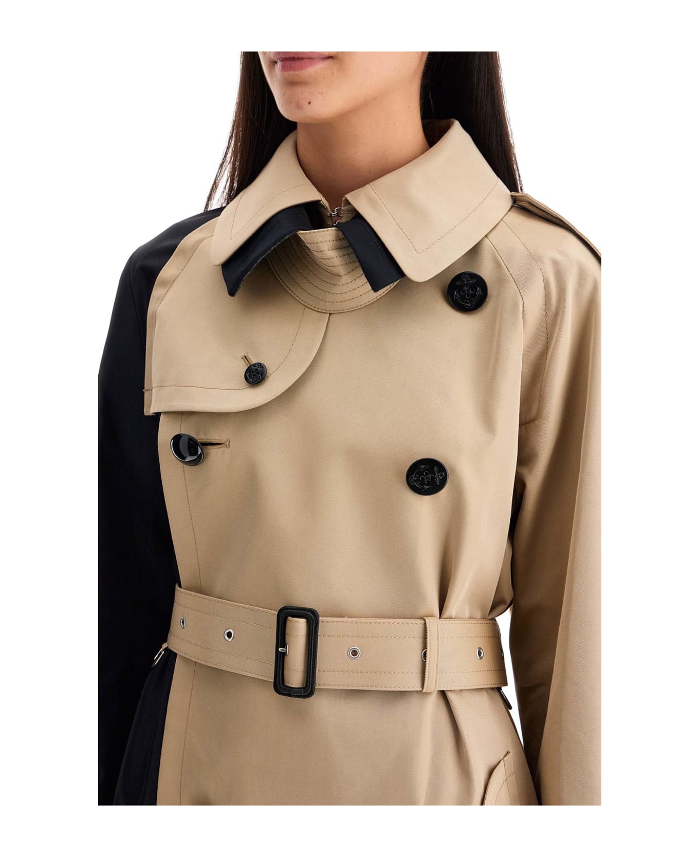 Sacai Gabardine Trench Coat - NAVY×BEIGE (Beige)