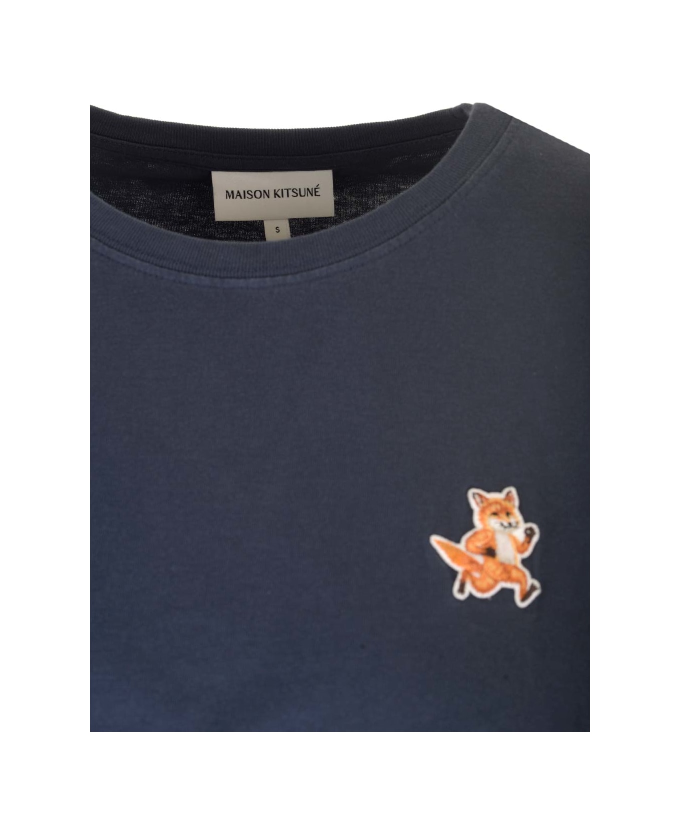 Maison Kitsuné Blue T-shirt With Speedy Fox Patch - Ink Blue Tシャツ