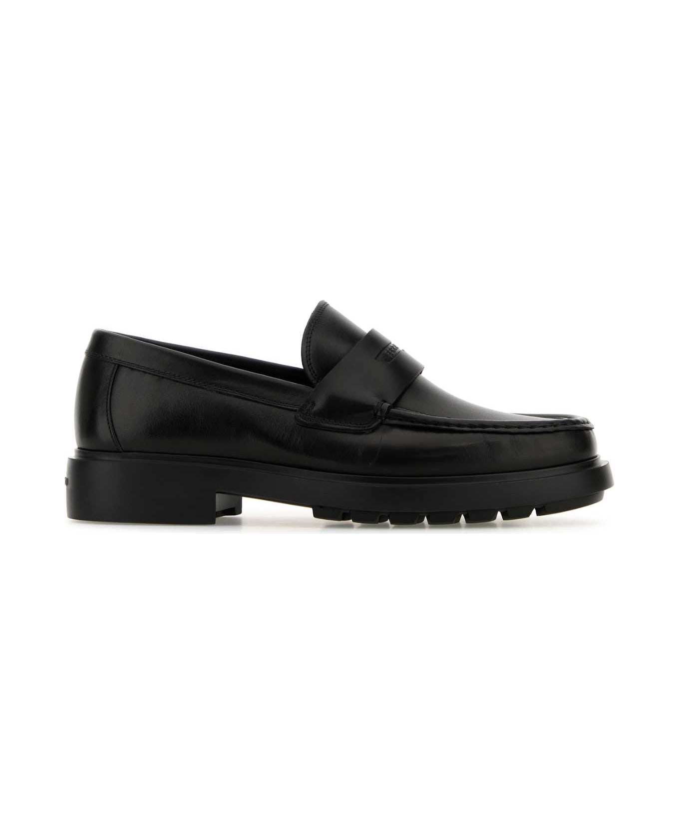 Ferragamo Black Leather Donny Loafers - NERONERONERO