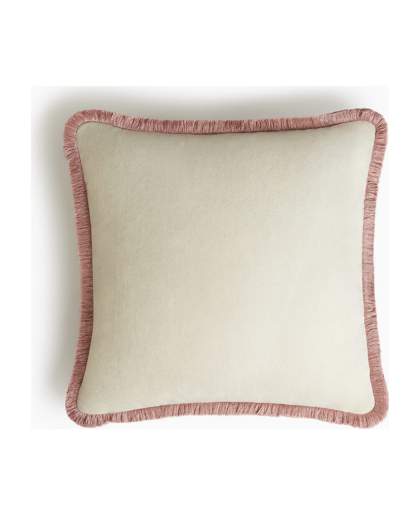 Lo Decor Happy Pillow Dirty White Velvet Pink Fringes - dirty white / pink クッション