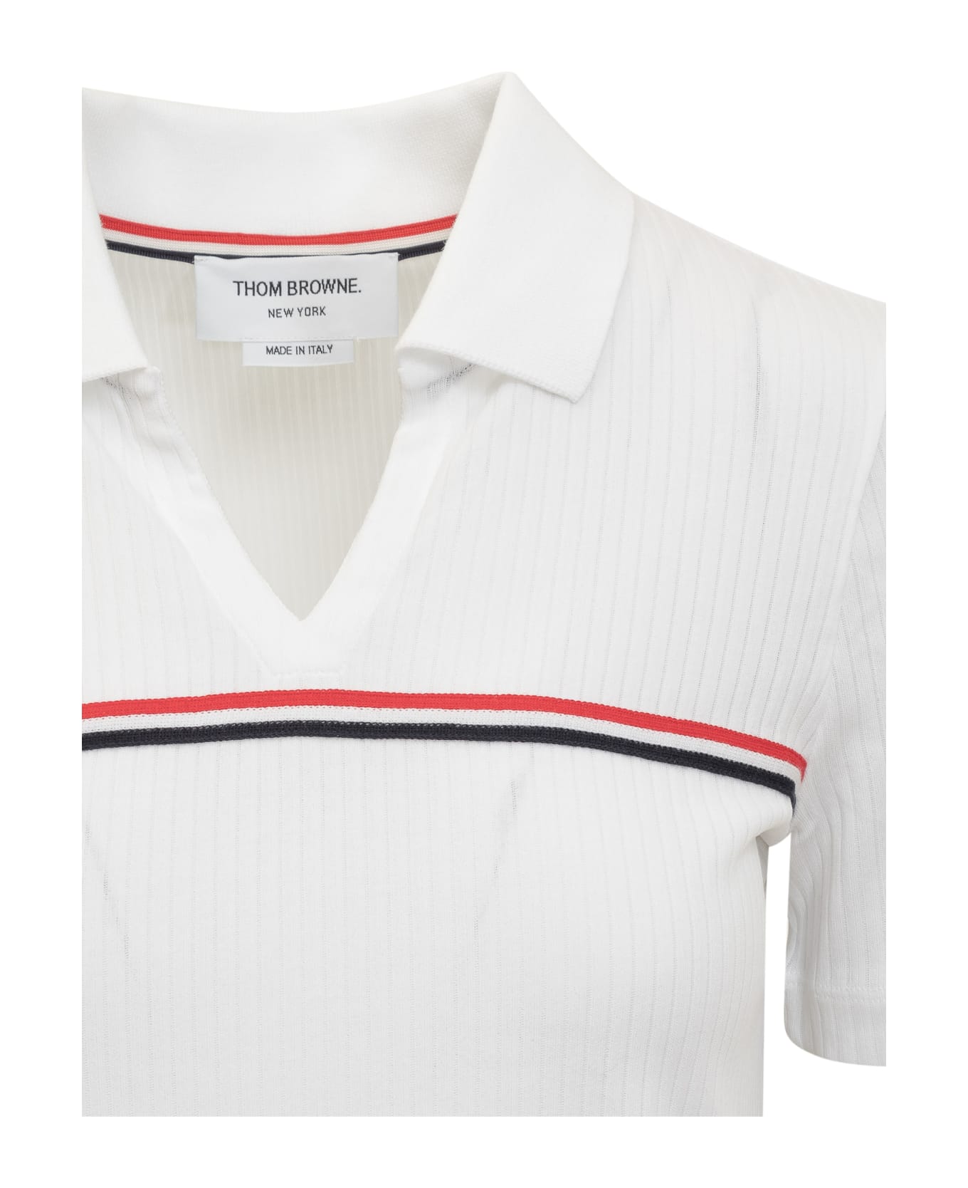 Thom Browne S/s Polo With Web Stripes - White