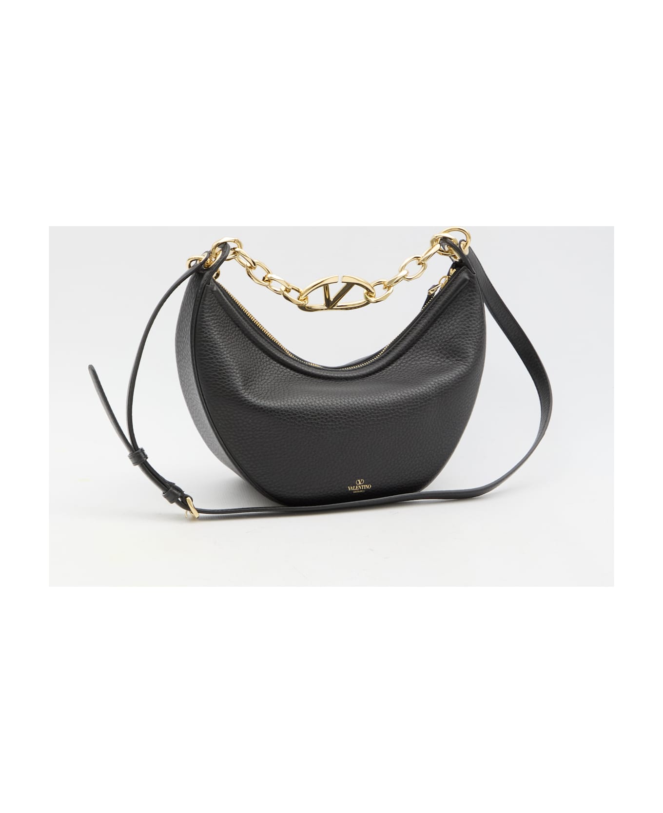 Valentino Garavani Black Leather Small Hobo Vlogo Moon