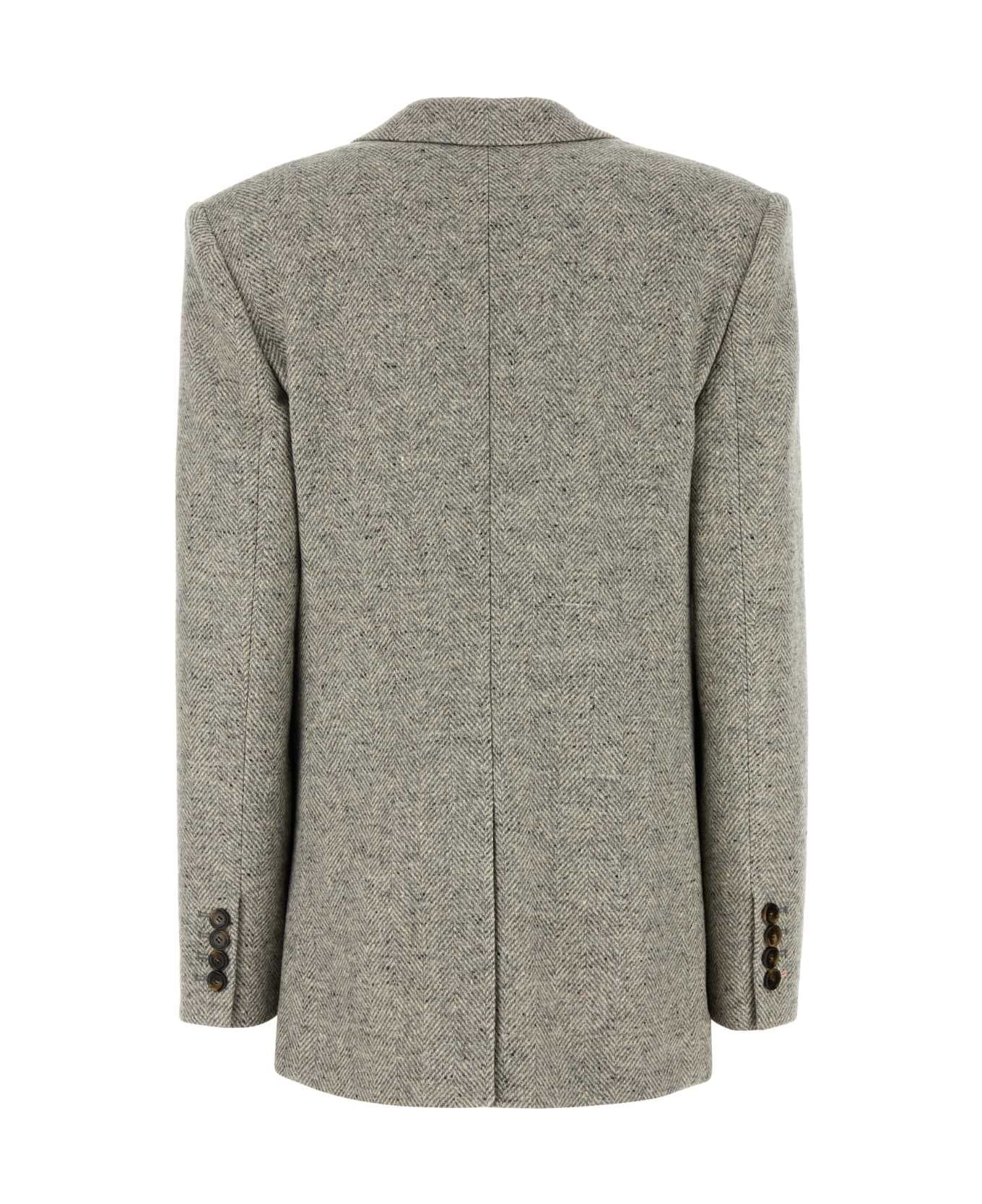 Stella McCartney Embroidered Wool Blend Blazer - GREYMELANGECREAM