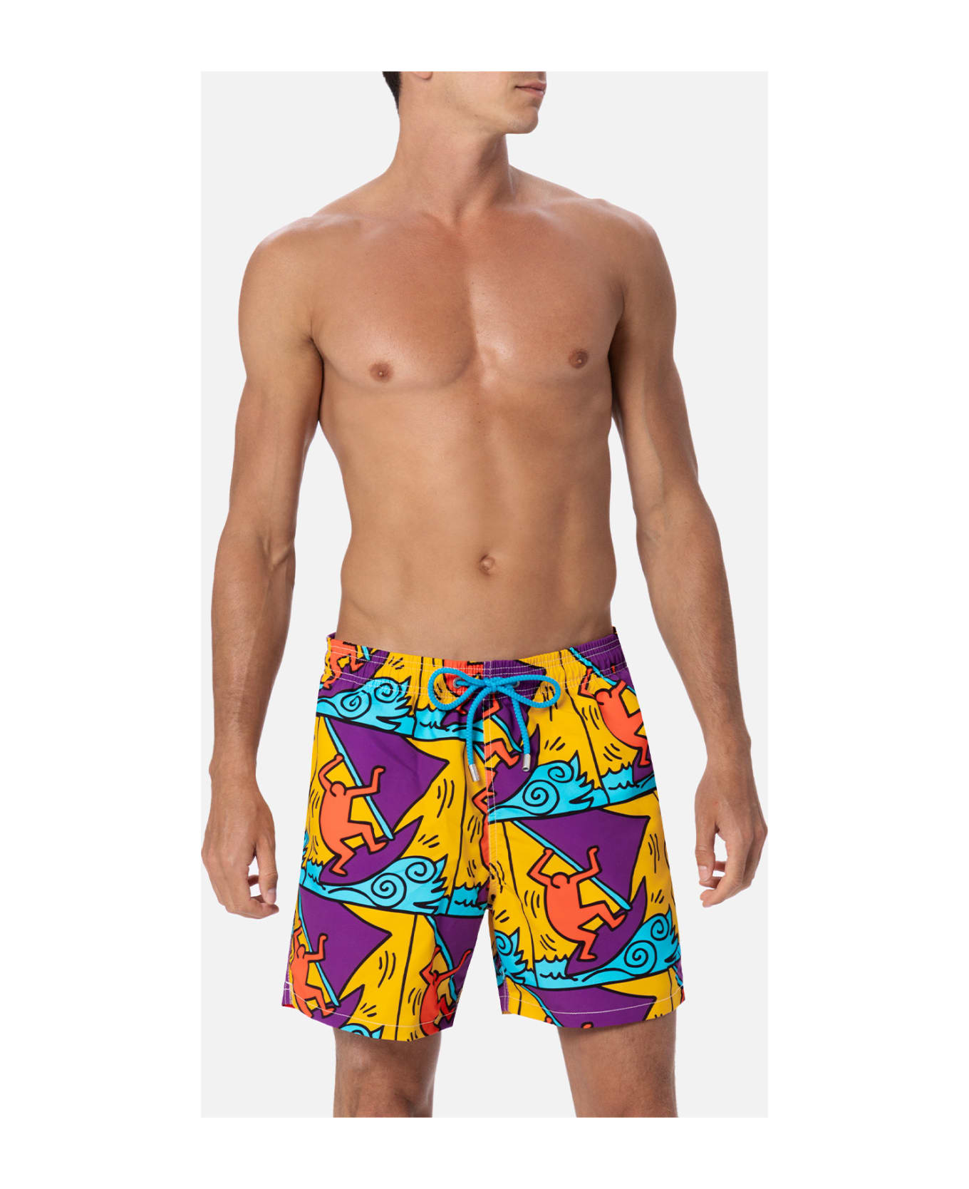 MC2 Saint Barth Man Mid-length Gustavia Swim-shorts With Keith Haring Design Placed Print| Keith Haring Special Edition - YELLOW